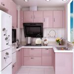 小户型家装厨房室内橱柜粉色门装修设计效果图片