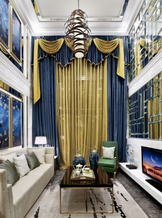美式客厅设计窗帘搭配效果图