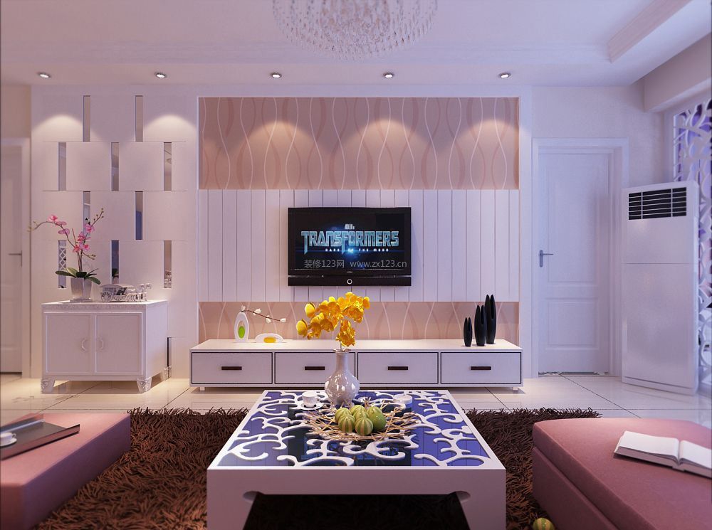 现代简约客厅风格电视背景旁边装饰图片
