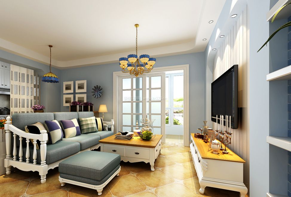 现代田园风格小户型客厅沙发装修图片