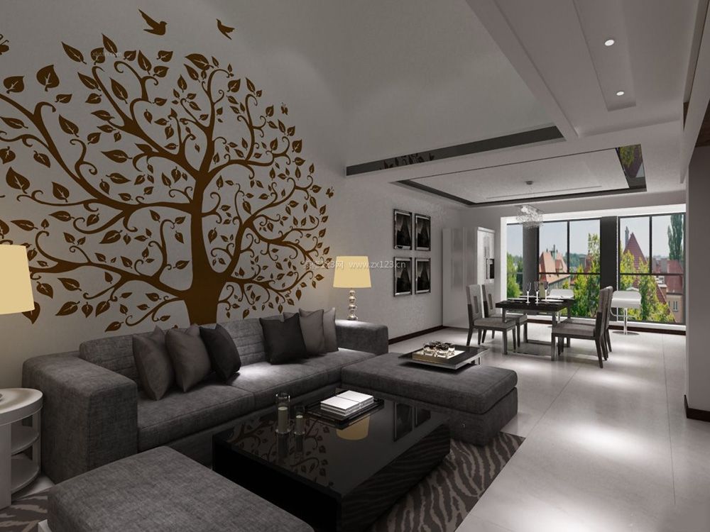 现代简约客厅风格沙发背景墙贴效果图