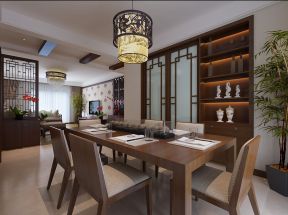 中式家装餐厅实木餐桌装修效果图片