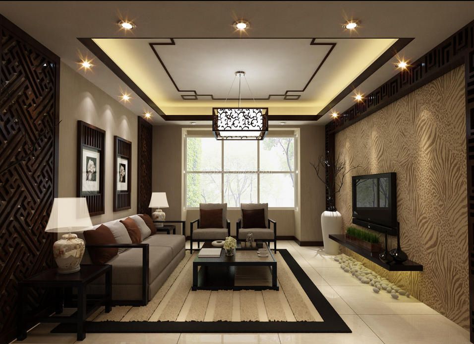 简约中式风格客厅木质沙发装修效果图片