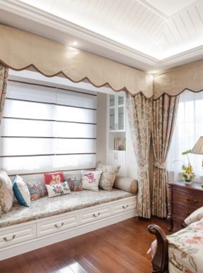 美式家装15平方米卧室布艺窗帘装修效果图片