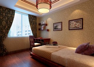 中式卧室花藤壁纸装修效果图片