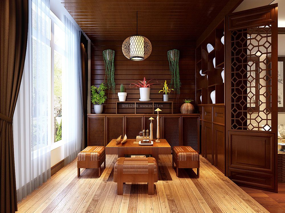 中式家装风格客厅飘窗设计效果图