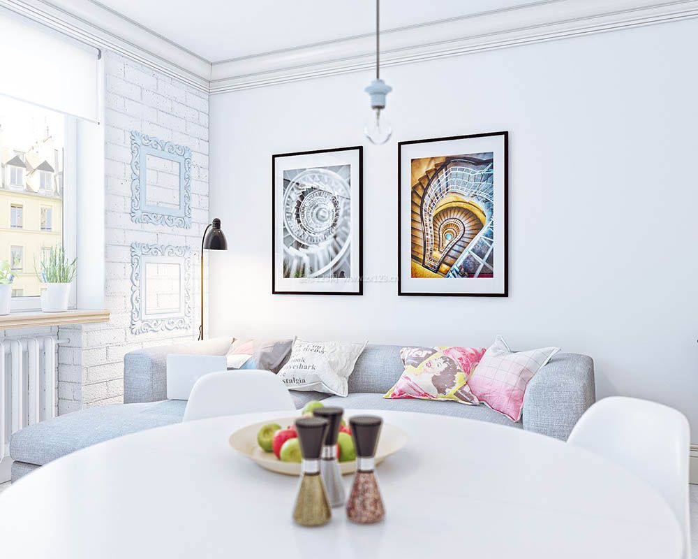 30平米一居室简约客厅沙发背景墙装饰画装修效果图片