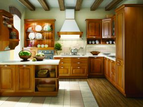 120平米开放式厨房 原木地板装修效果图片