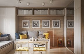 30平米一居室客厅木质背景墙装修效果图片