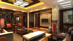新中式客厅装修效果图 别墅客厅吊顶效果图