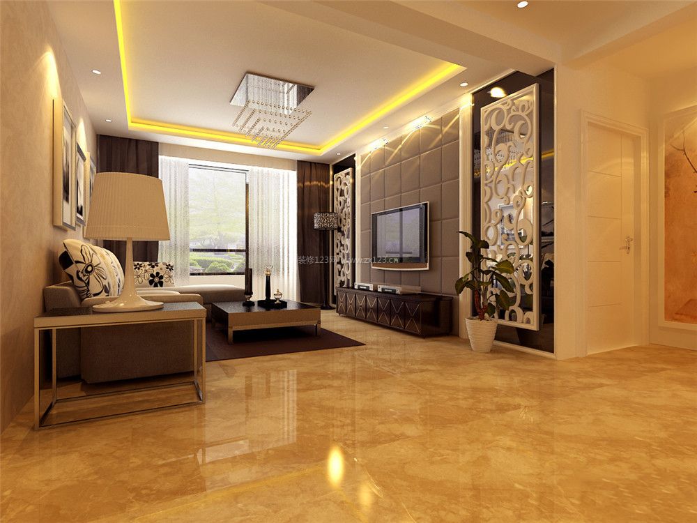 家装效果图 现代 现代简欧风格客厅黄色地砖装修效果图片 提供者