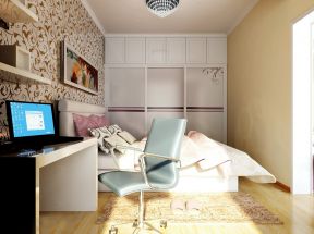 交换空间小户型卧室 花藤壁纸装修效果图片