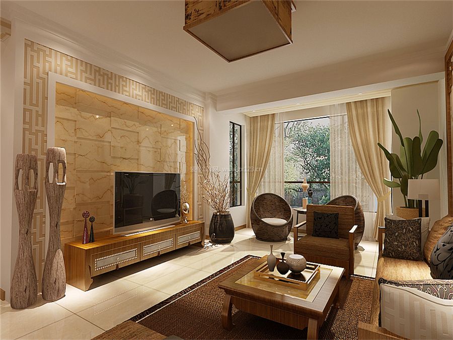 家装中式客厅地毯贴图搭配效果图