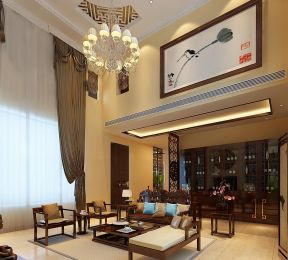 中式风格别墅设计 挑高客厅装修效果图