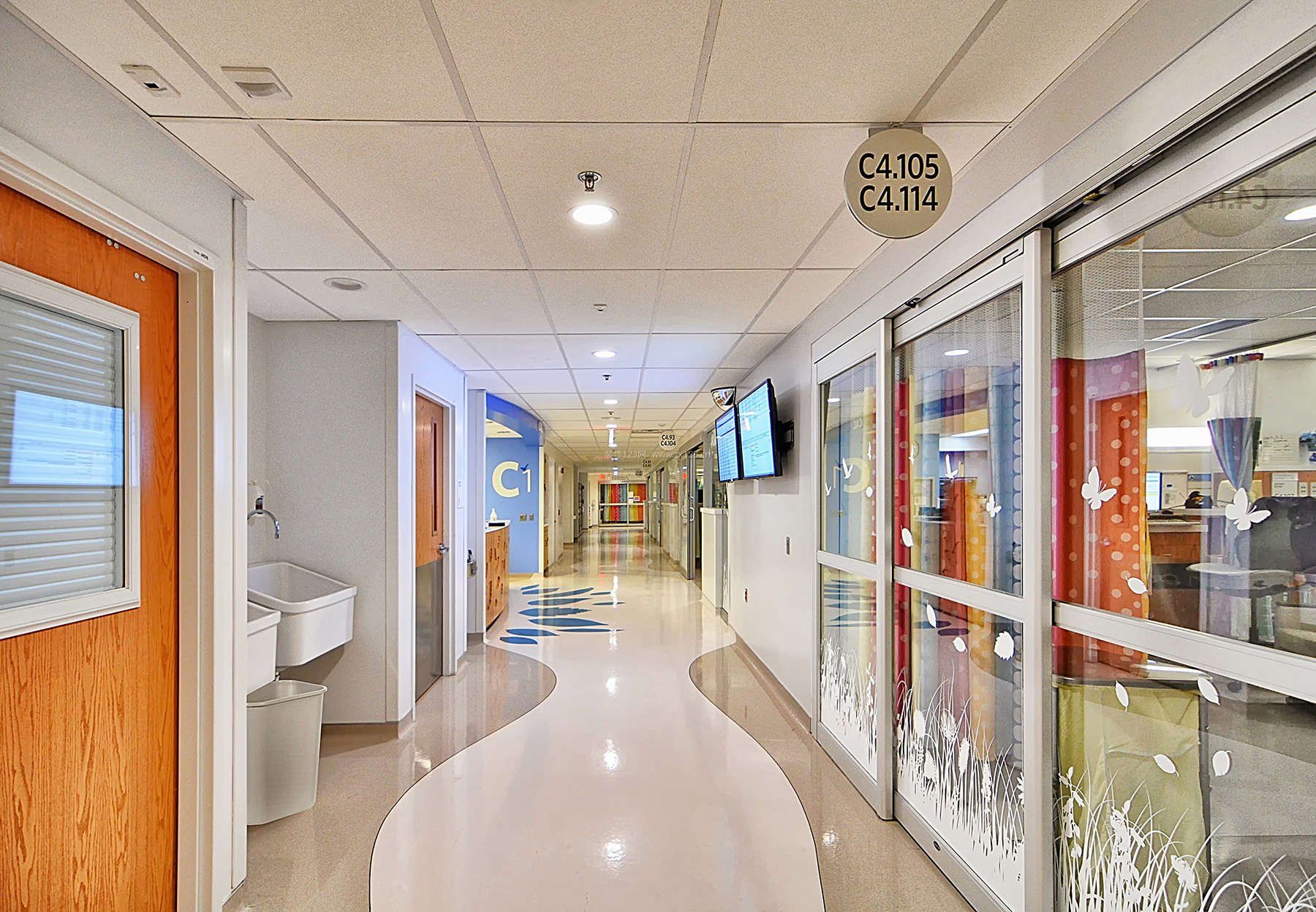 现代时尚简约风格医院大厅走廊效果图片_装修123效果图