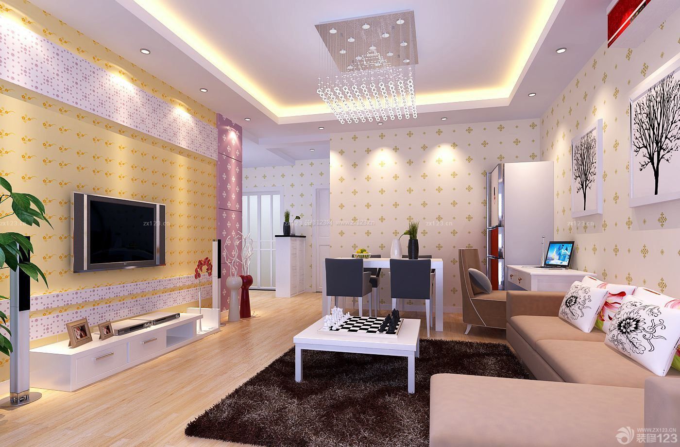 简约中式风格50平米小户型客厅装修设计效果图片