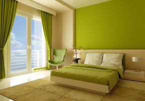 女生卧室简单 绿色窗帘装修效果图片