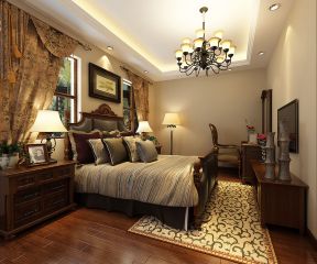 美式风格窗帘 美式卧室效果图