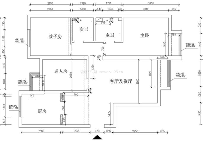 130平米三室兩廳兩衛(wèi)戶型圖