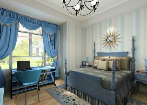 小卧室房 蓝色窗帘装修效果图片