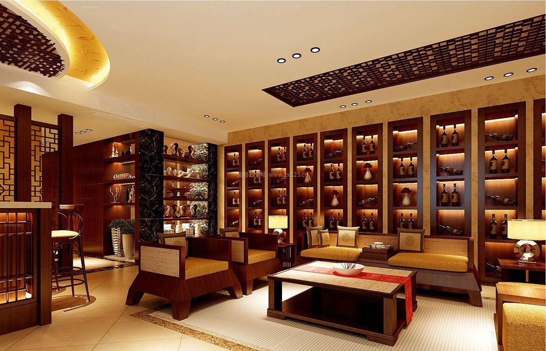 中式风格元素整体酒柜装修设计效果图