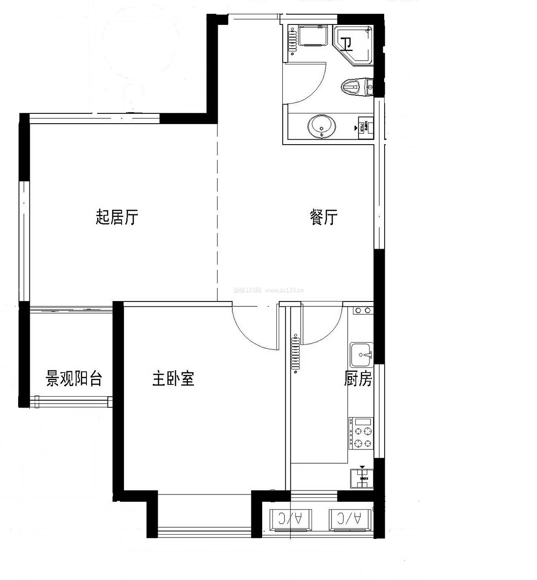 70平兩室一廳小戶型設(shè)計(jì)戶型圖