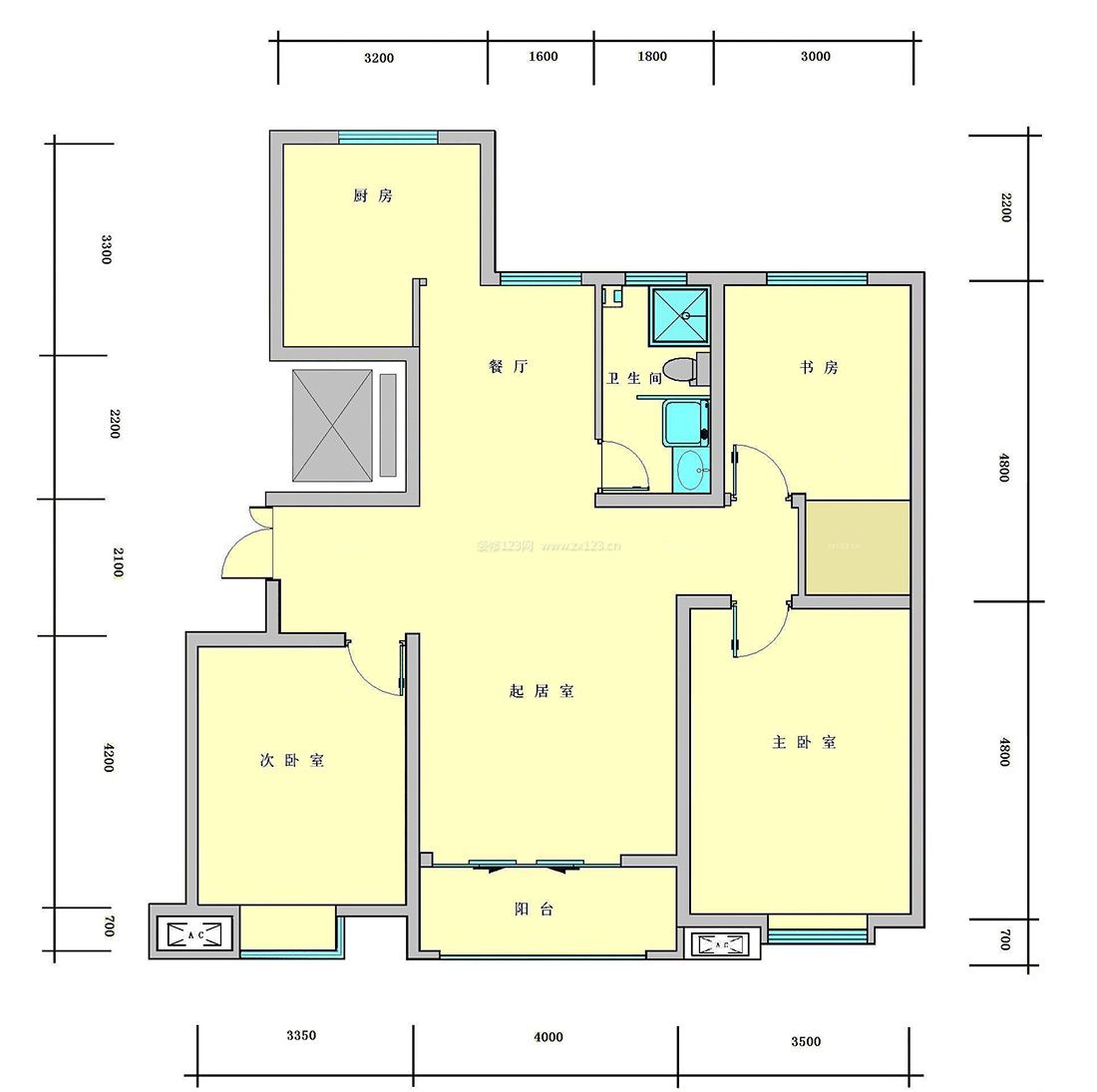 小户型别墅三室两厅一卫设计户型图