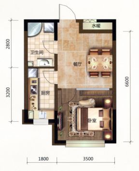 56平方一室一厅小户型设计户型图