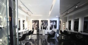韩国美发店装修图 黑色地砖装修效果图片