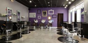 美发店简单装修图  紫色墙面装修效果图片