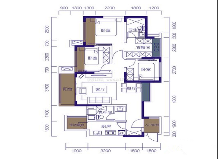 一百平方米別墅三室兩廳戶型圖