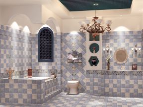 地中海别墅卫生间砖砌浴缸装修效果图片