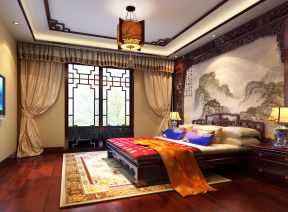 中式风格壁纸 别墅卧室装修效果图