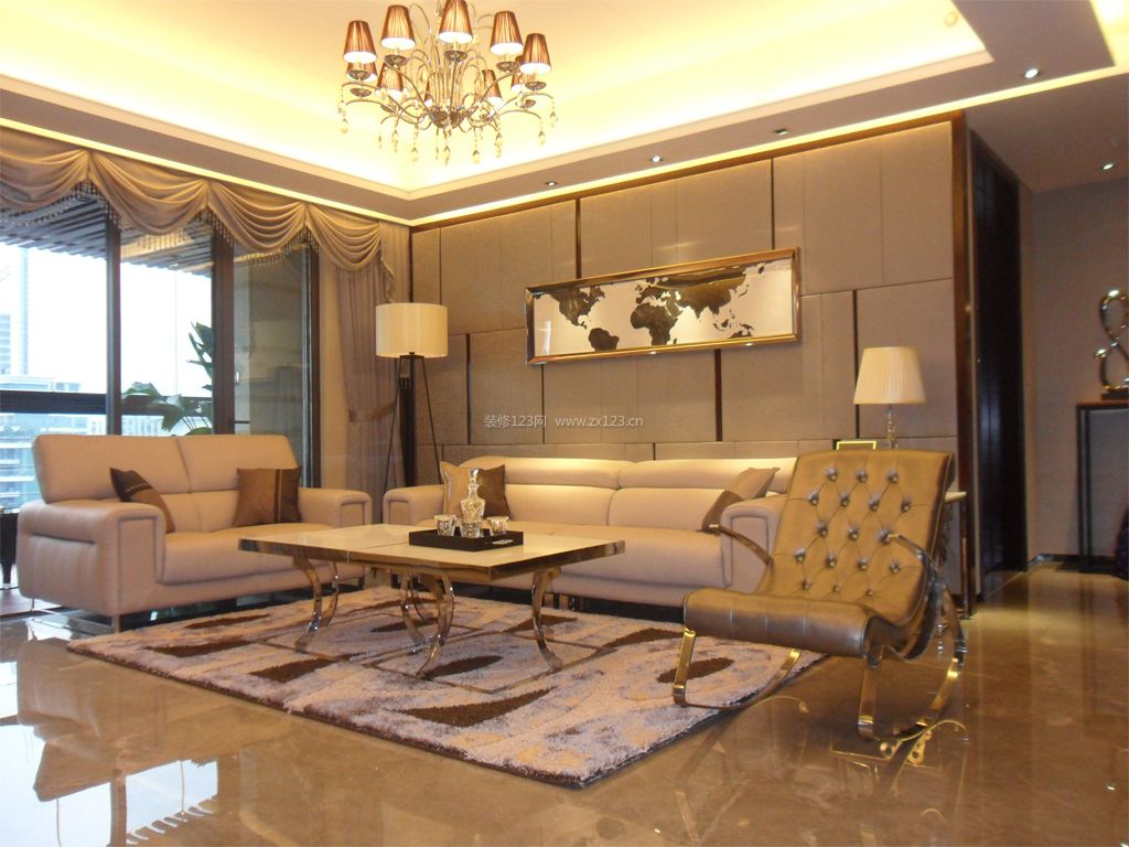 现代欧式风格设计 客厅装潢设计效果图