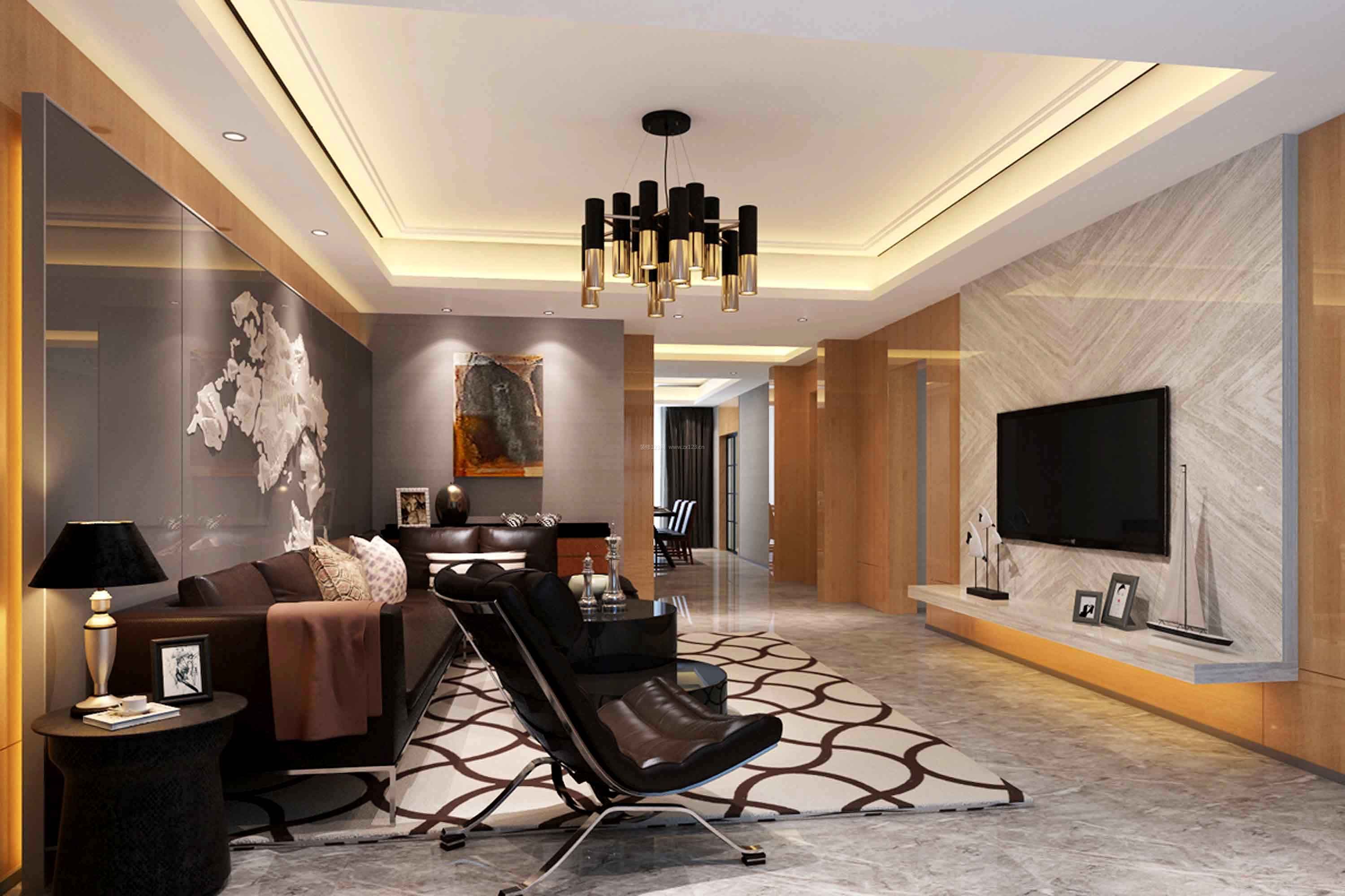 现代室内装修效果图 现代风格客厅沙发背景墙