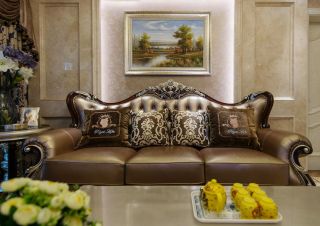 现代欧式客厅真皮沙发装修效果图片
