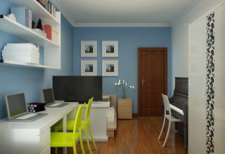 2023现代简约两室两厅卧室蓝色墙面装修效果图片