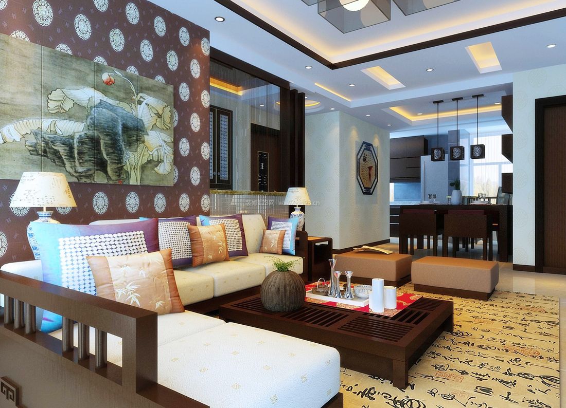纯中式客厅沙发背景墙装修效果图片