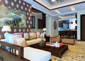 纯中式客厅 沙发背景墙装修效果图片