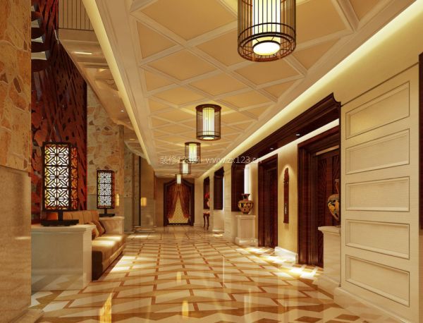 酒店走廊地板砖铺设效果图
