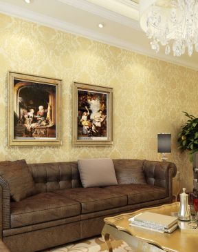 现代简欧风格客厅装饰油画效果图片