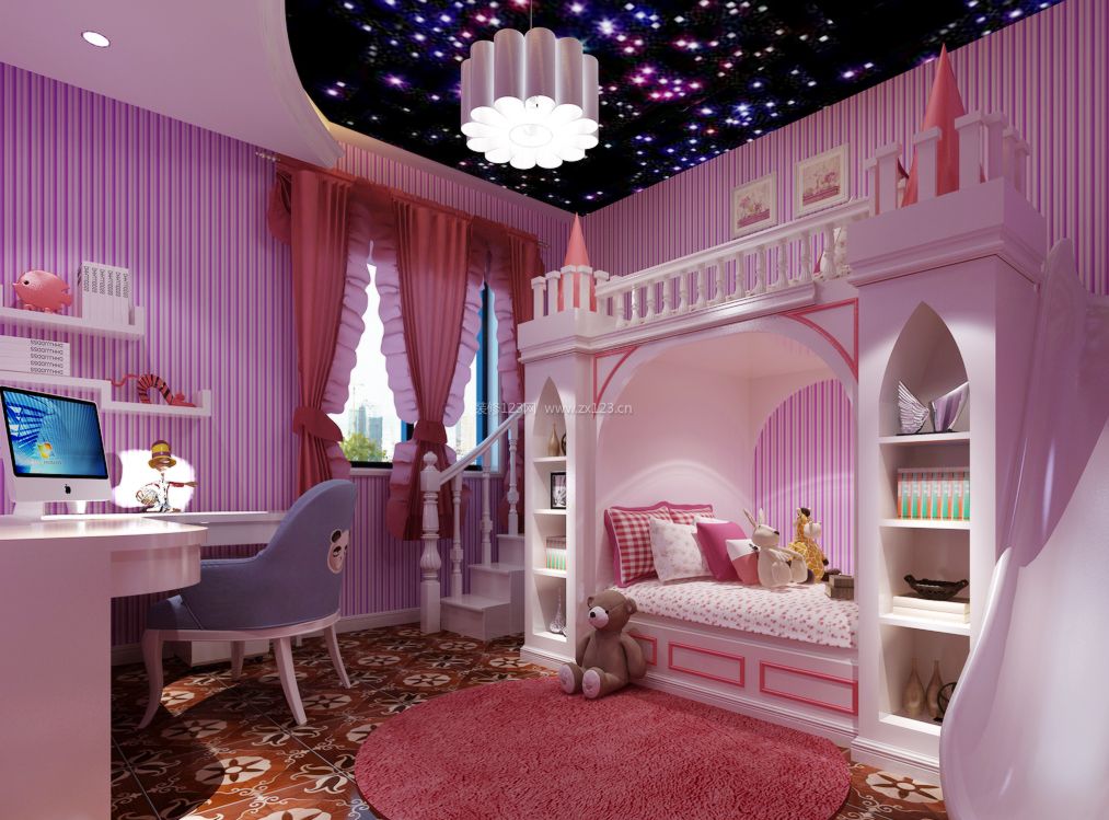 豪华儿童卧室高低床装修效果图片大全