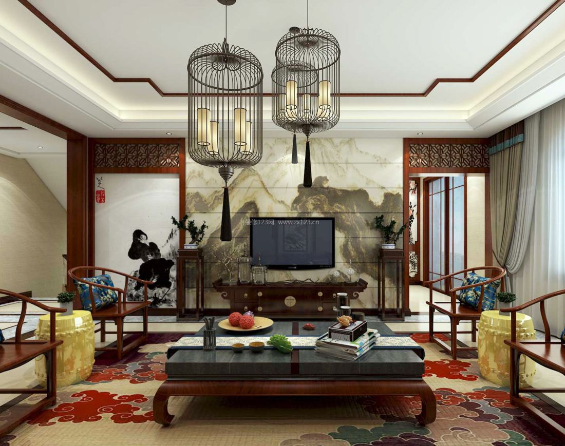中式建筑客厅设计元素装修效果图片