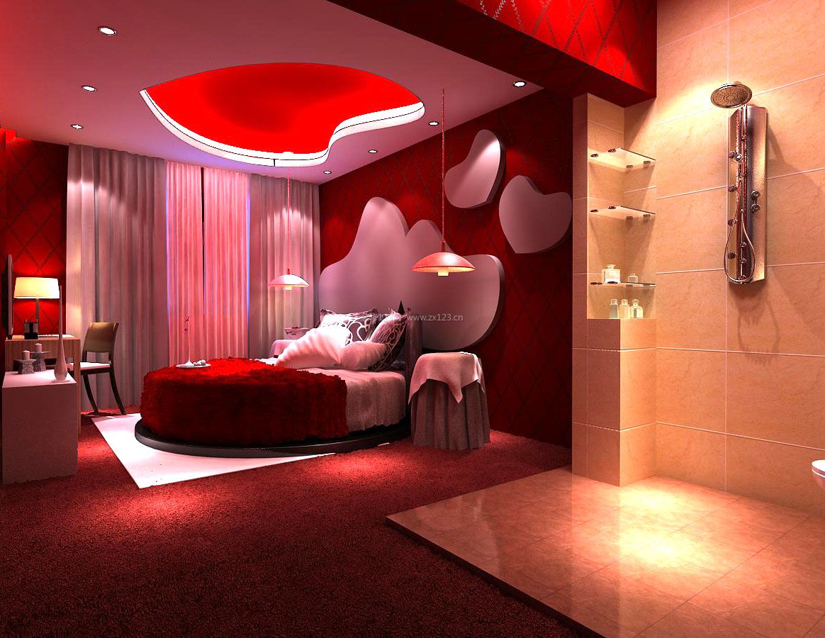 最新新房卧室红色地毯装修效果图