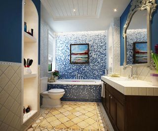 地中海卫浴间砖砌浴缸装修效果图片