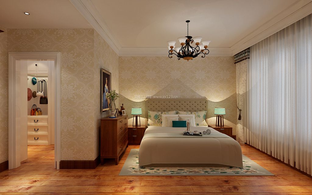 现代美式卧室壁纸装修效果图片
