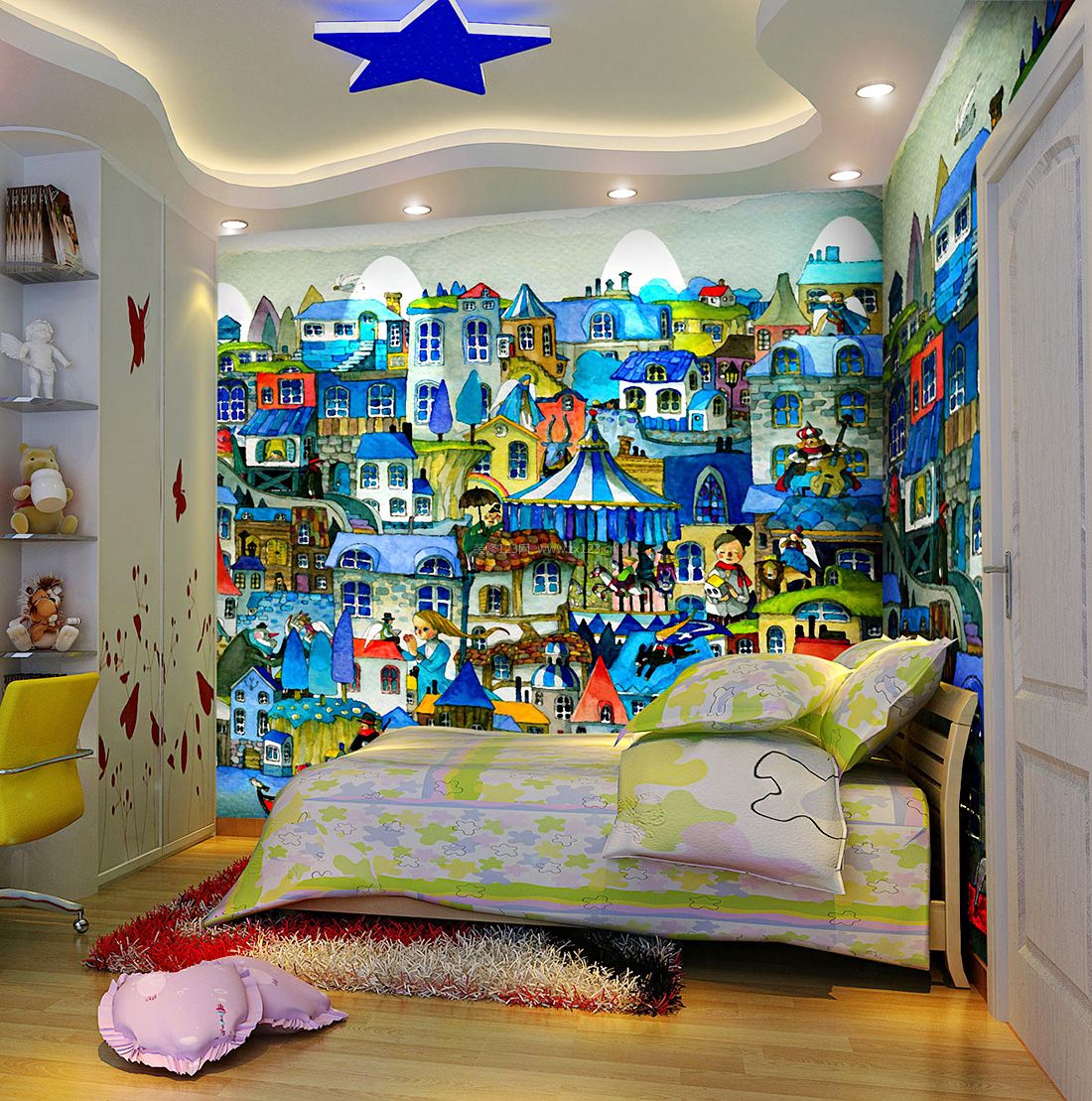 现代时尚风格儿童房背景墙装修效果图