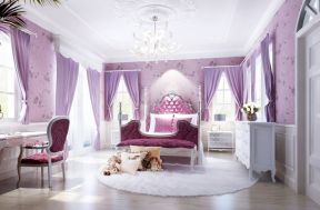 豪华欧式风格个性卧室紫色窗帘装修效果图片