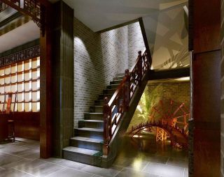 中式茶楼楼梯设计效果图