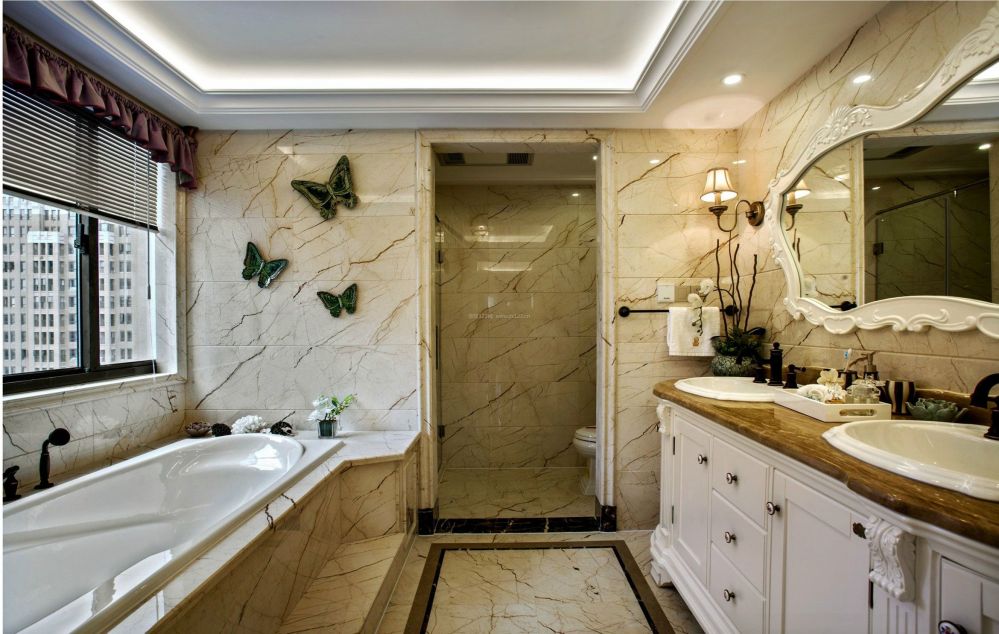 欧式别墅浴室大理石背景墙装修效果图片_装修123效果图